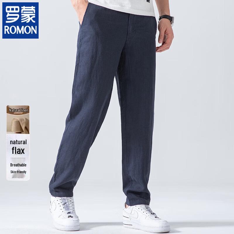 ROMON Men s Summer 100% Linen Straight Fit Casual Pants XL