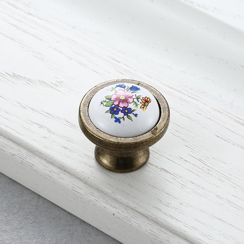 White Ceramic Pastoral Wardrobe and Cabinet Door Handle - Black Single Hole