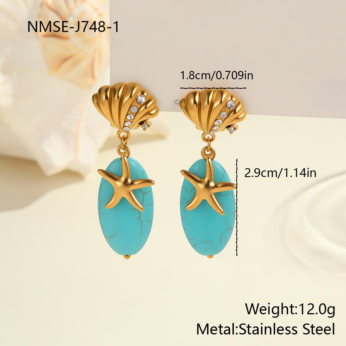 GEMCHIC Women s Stainless Steel 18K Gold Plated Sea Star Shell Drop Earrings Fashion Beach Style Jewelry