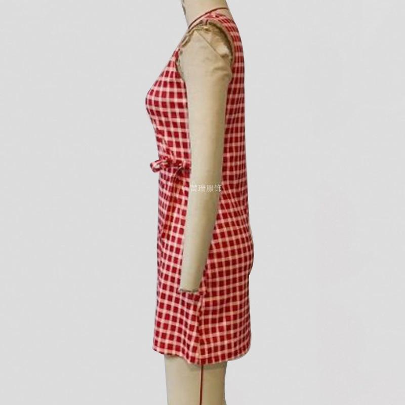 Kvinners sommer casual midje midje rutete vest ermeløs kjole