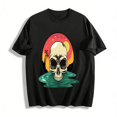 Vintage Sunset Skull In Water Graphic Tee Unisex Vacation Style Top Pure Cotton T-shirt