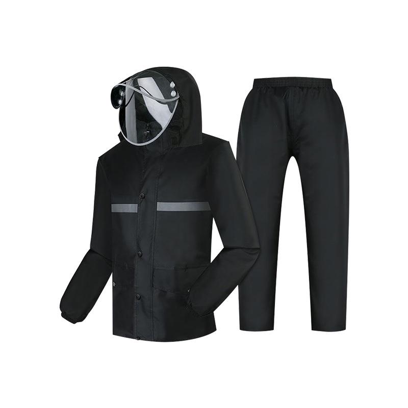 Men's Black Reflective Full-Body Raincoat and Pants Set for Motorcycle Riding