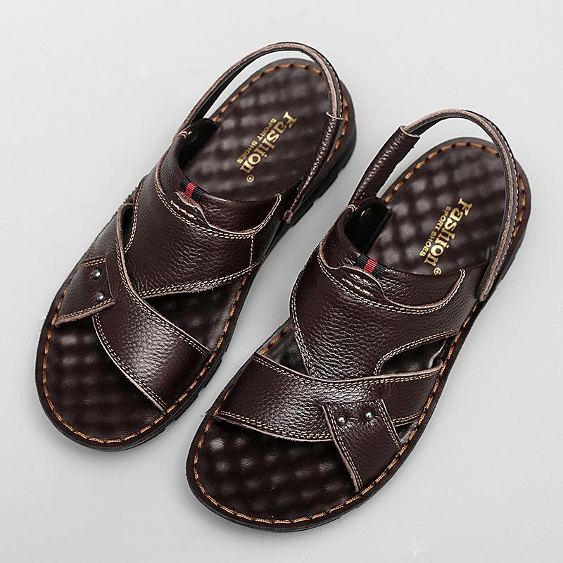 

Новые мужские сандалии-мешки из коровьей кожи, мужские двухслойные дышащие повседневные кожаные пляжные туфли с резиновой подошвой, мужские туфли 38