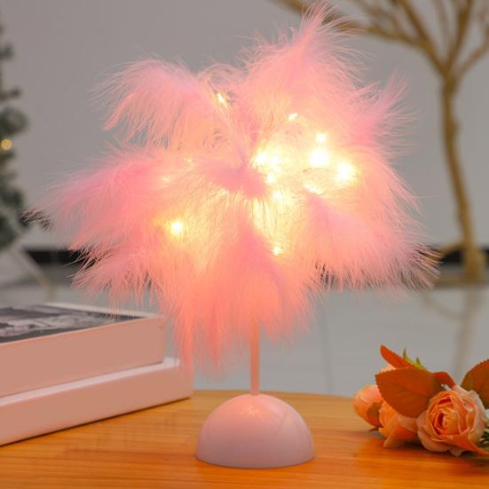 Feather Night Light Table Lamp LED Romantic Bedside Lamp for Girls Room Wedding Party Decor Battery Powered Decorative Accent Light
