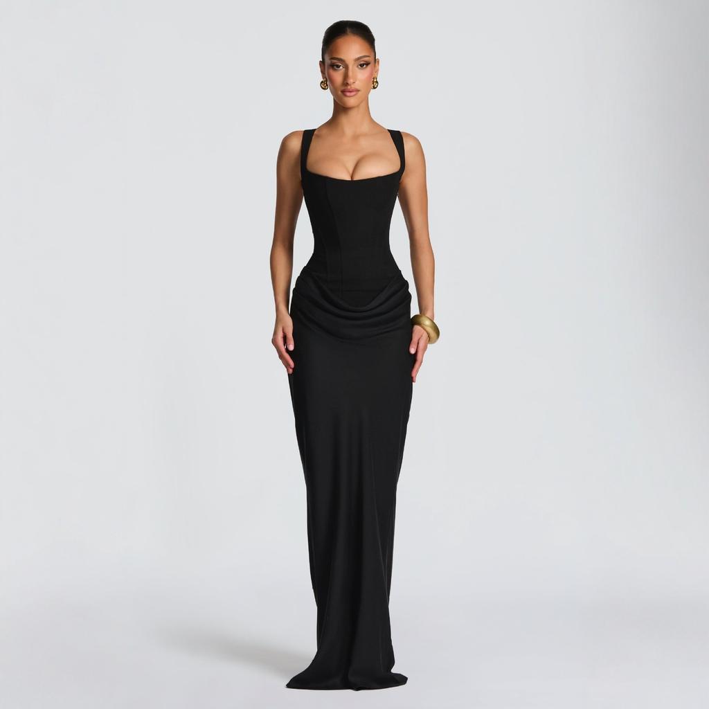 Damen Sexy Einfarbig Plissiert Trägerloses Kleid Lady Chic Schulterfrei Rückenfrei Hohe Taille Geschlitzt Kleider Abendparty Kleid