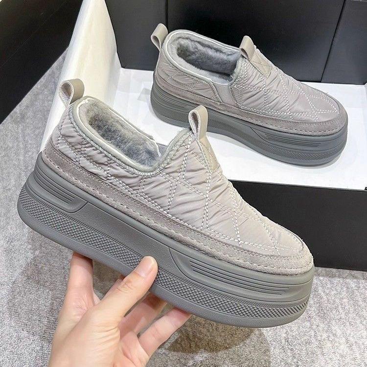 Platform cotton shoes women s autumn and winter new versatile retro velvet casual shoes warm lazy shoes cotton shoes 39 серый