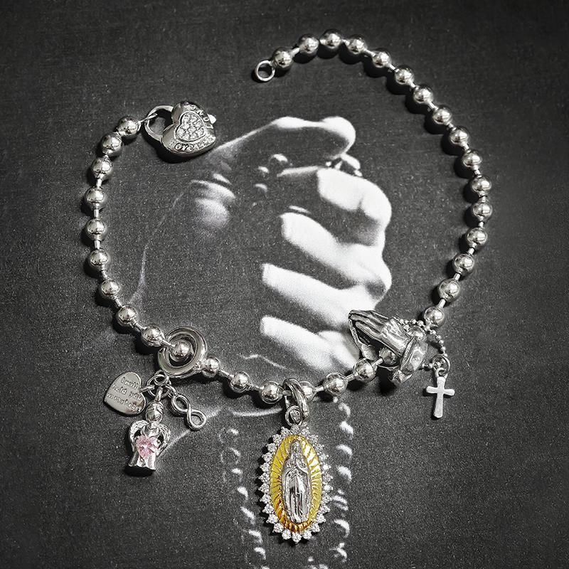 WOSTU Religious Series 925 Sterling Silver Prayer Charms Guardian Angel Pendant Red heart Bead Fit Bracelet DIY Jewelry Making