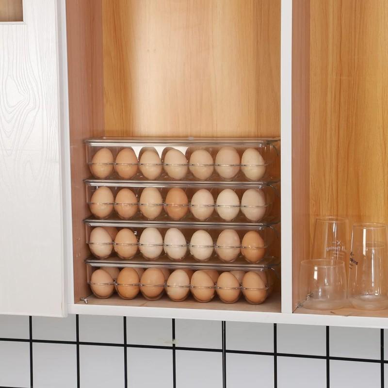 Egg Holder With Lid-Stackable 14-Slot Transparent Plastic Egg Storage Box For Refrigerator