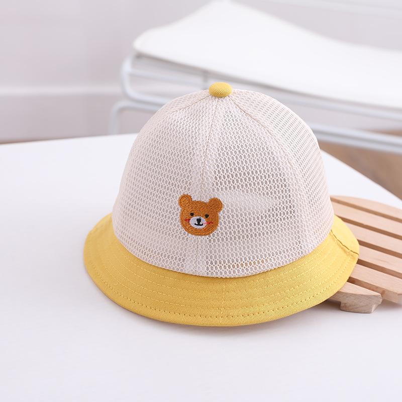 Cute Bear Sunscreen Basin Cap For Kids Summer Breathable Mesh Fisherman Hat 5-24M Boy Girl Large Brim Visors Cartoon Baby Bucket Hats
