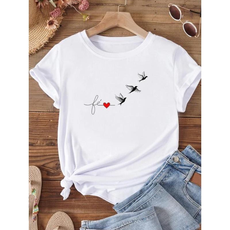 (European Size) Fashion Women Flower Cactus Plant Trend Cute Short Sleeve Clothing Casual T-shirt Female Print Lady Tee Top Graphic T-shirts