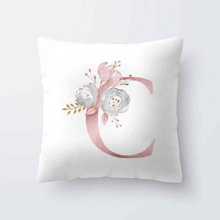 Pink Letter Decorative Floral Pillow Gold Alphabet Cushion for Sofa Polyester Pillowcase Decoration Salon