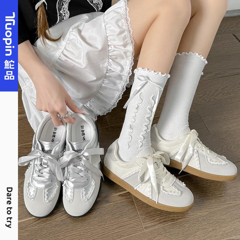 

Ballet style moral training shoes women s 2025 spring and summer new niche original lace little white shoes retro versatile board shoes 40 срібло сірий колір