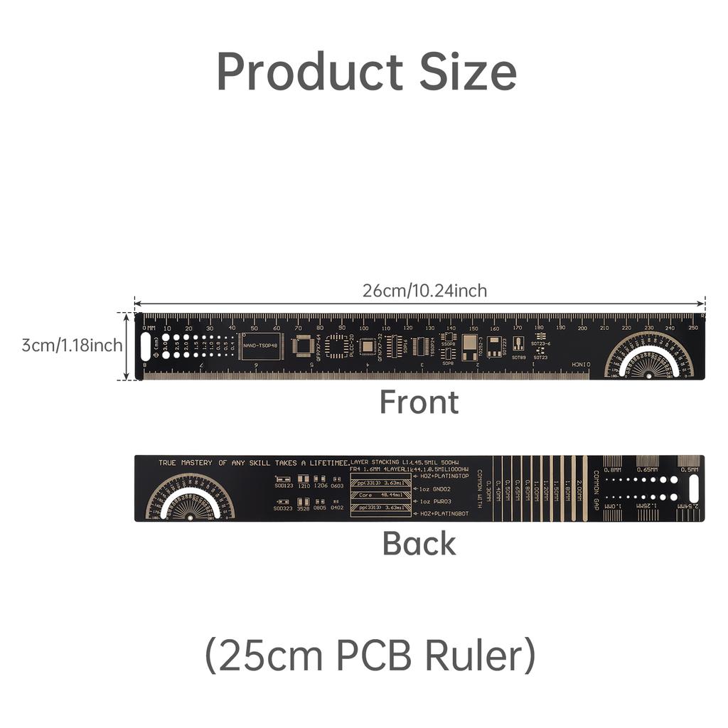 4pcs 15-30cm PCB Ruler Set Straight Edge Heavy Duty Electronic Technician Engineering Drafting Professional