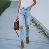 Women's High Waist Washed Women's Jeans Fashionable Versatile Straight Leg Pants