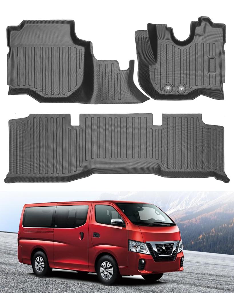 Hawjog Set of Floor Mats for Nissan NV350 Caravan E26 3D Waterproof TPE Floor and Compatible with Nissan NV350 Caravan E26 Premium Includes Second