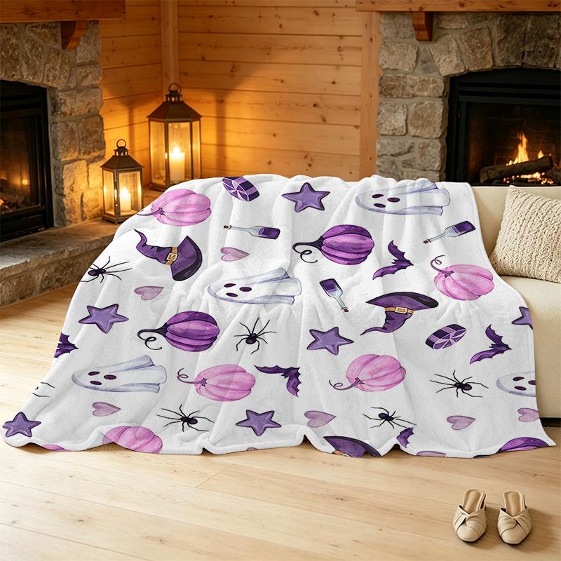 Halloween Ghost Pumpkin Fleece Blanket Soft, Warm, Breathable Plush Throw for Sofa, Bed, Living Room, Home Holiday Decor