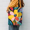 1pc Floral Tote Bag Vibrant Flower Illustrations Reusable Shopping Bag Rainbow Hearts Tote Handbag Large Shopper Storage Bags