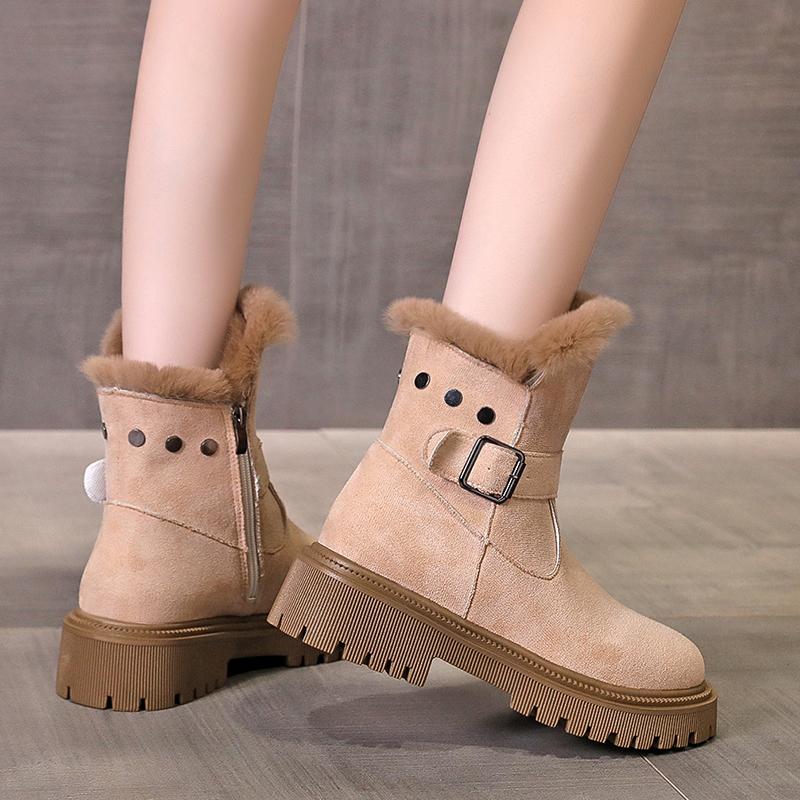 Lucyever Faux Suede Winter Woman Ankle Boots Fashion Buckle Warm Thick Plush Snow Boots Women Vintage Platform Botas Mujer 2024
