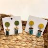 Women's Dongdaemun Style Colorful Resin & Wood Retro Dangle Earrings