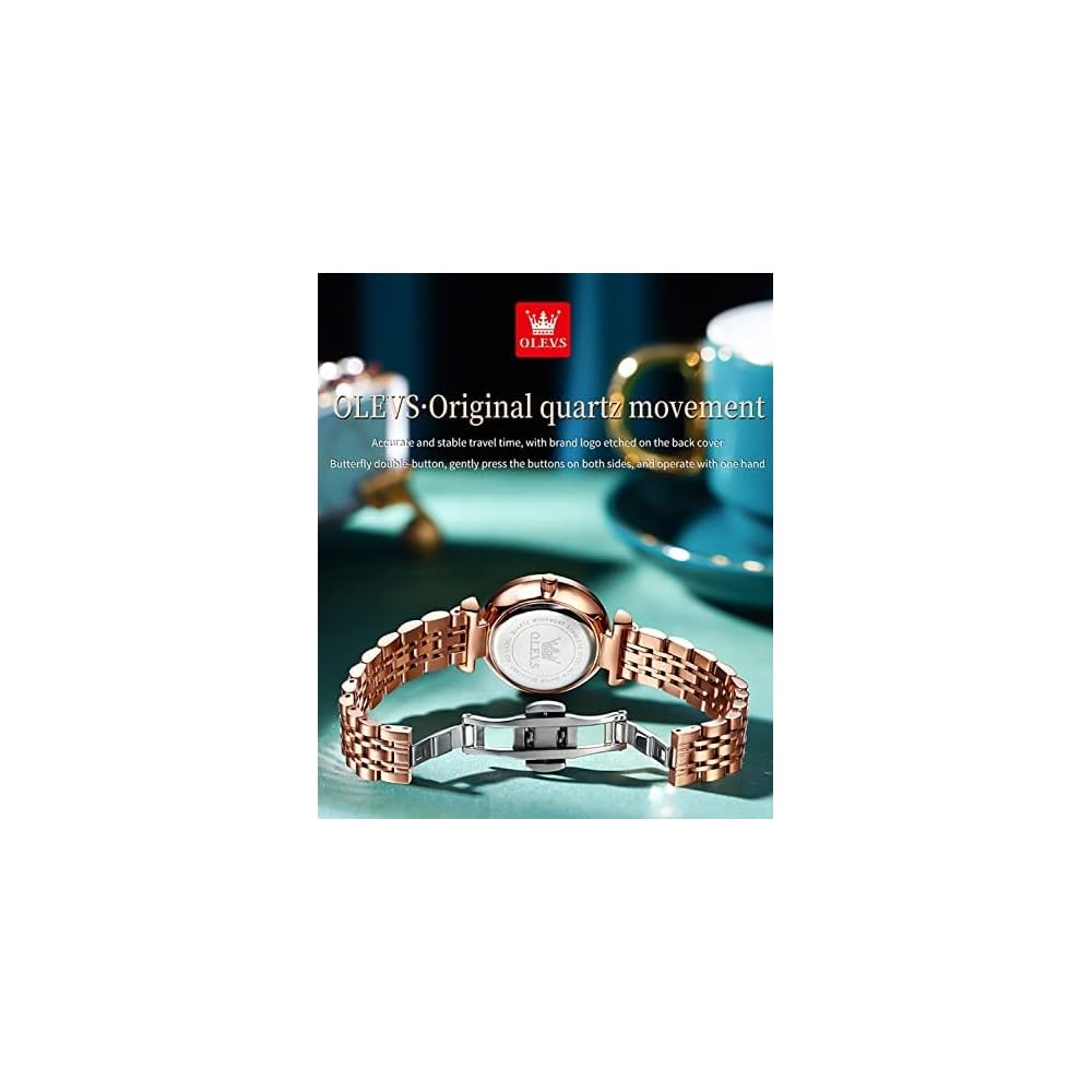 OLEVS Dress Watch Women's Simple Rose Gold Stainless Steel Waterproof Quartz Date Display Diamond Small Size Analog Blue White Green Red Yellow Dial