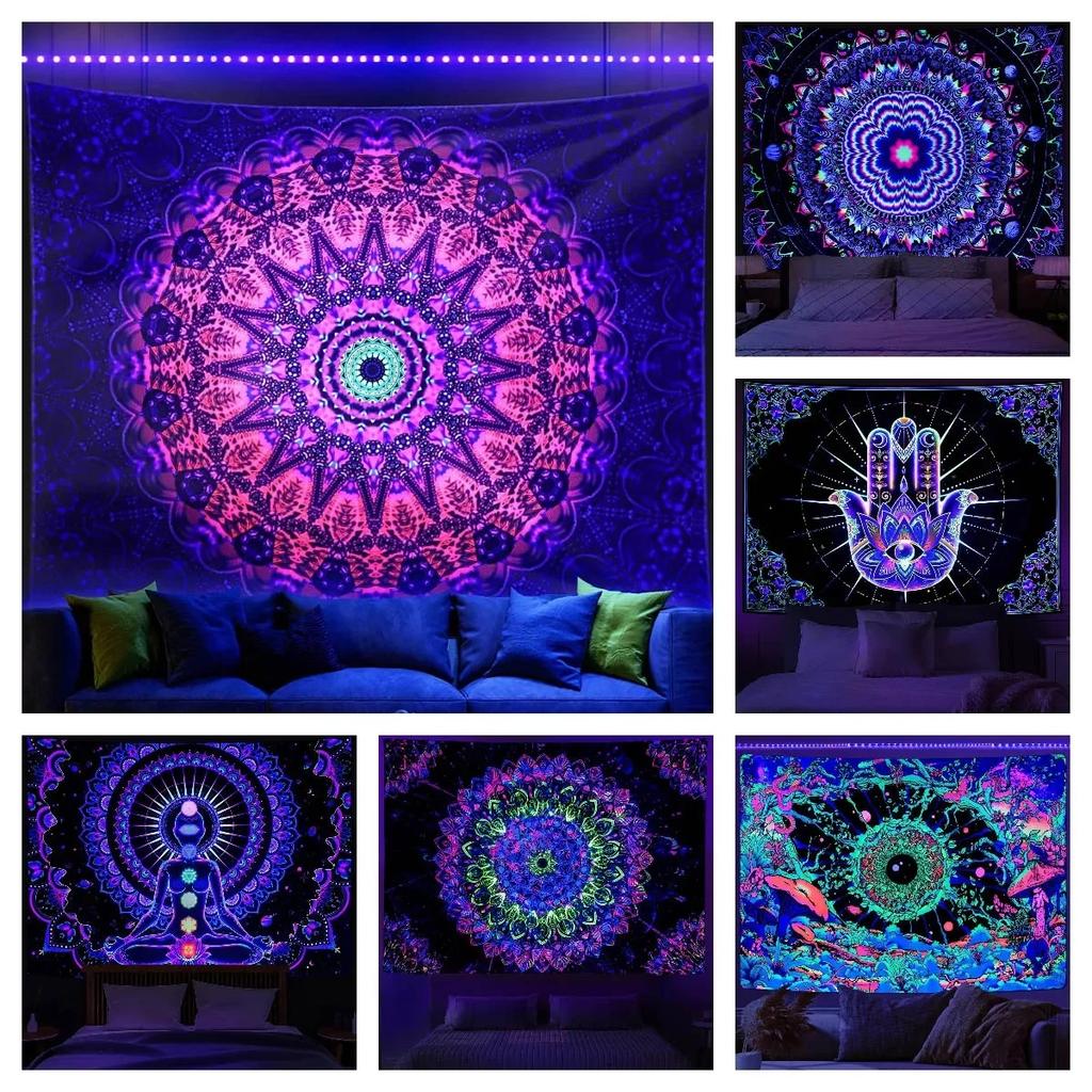 Fluorescent Tapestry Bohemian Indoor Decoration Requires Uv Light To Glow Yoga Meditation Wall Hanging Tapestry