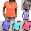 Stylish Women V-neck T-shirt Casual Loose Star Summer Shirts Solid Short Sleeve Perfect For Outdoor Activities