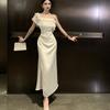 French One-word Shoulder Ruffle Edge Dress Children's Summer Pure Desire Temperament Waist Hip Fish Tail Dress