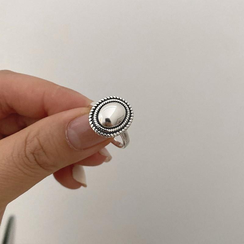 S925 Silver Stunning Geometric Open Adjustable Ring For Women With Elegant Smiley Design Face