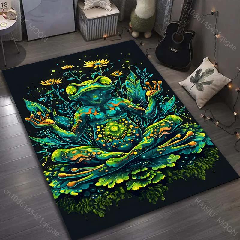 Mushroom and Frog Meditation Print Carpet for Living Room Bedroom Sofa Doormat Decor Area Rugs Non-slip Floor Mat Large Size