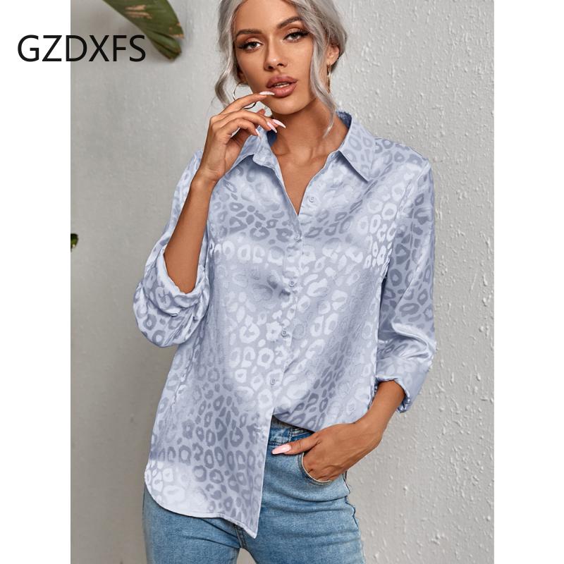 Neues Frühjahrs- und Sommer-Reversschnallen-Leoparden-Jacquard-Hemd-Temperament-Pendler-Langarmhemd