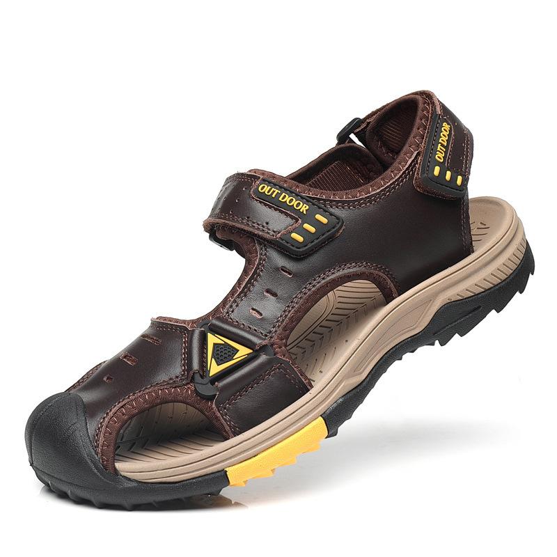 Large Size Beach Shoes, Outdoor Shoes Men's Leather Sandals First Layer Cowhide Bag Head Men's Shoes Hiking Shoes