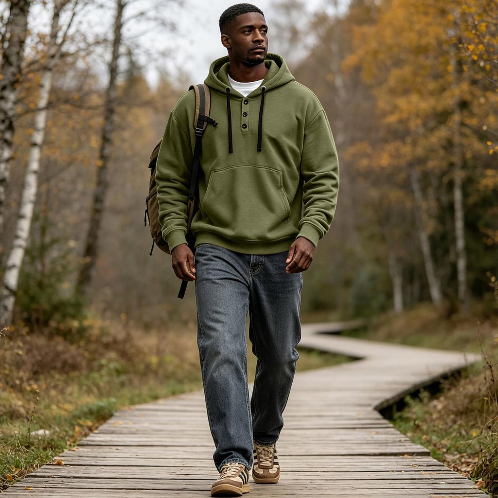 Men's Hoodie with Button Front, Casual Athletic Pullover Sweatshirt for Workout and Everyday Wear