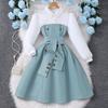 8-12L Dívčí šaty s dlouhým rukávem Podzimní/zimní šaty Patchworková móda Kontrastní barvy Minimalistické šaty