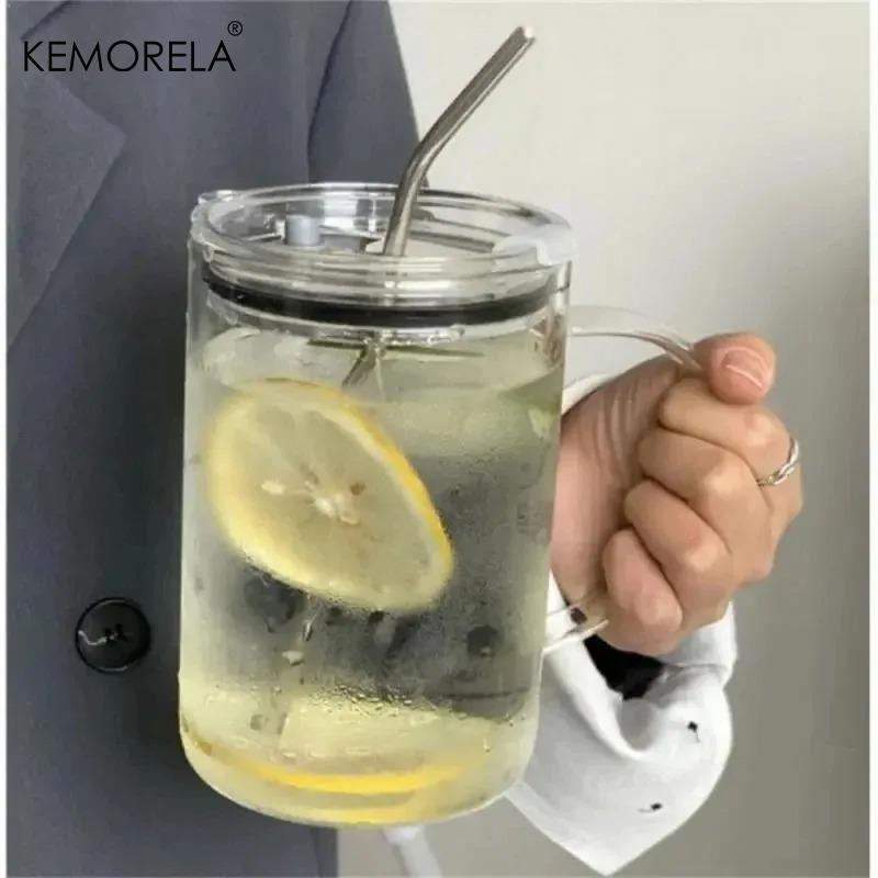 1/2PCS Large Capacity Heat-Resistant Glass Cup with Lid And Straw for Iced Coffee Juice Tea - Transparent Summer Drinkware