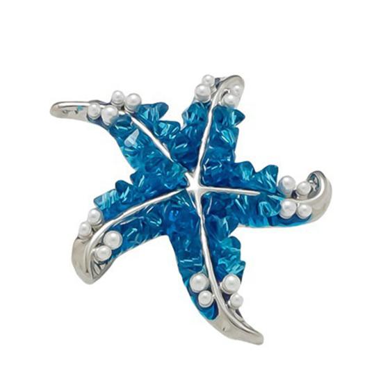 Retro Style Brooch, Five-Sided Curved Starfish Brooch with Imitation Pearls Rhinestones, Ocean Style Pin for Suits Dresses Shawls синий
