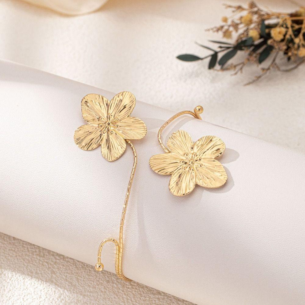 Metal Wide Open Bangle Multi Style Flower Bracelet Elegant Armband  Women's Accessories