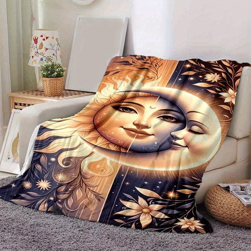 1pc Yin Yang Sun Moon Printing Lightweight Flannel Blanket, Comfortable and Warm Blanket, for Camping Sofa Bed and Couch Office, Gift