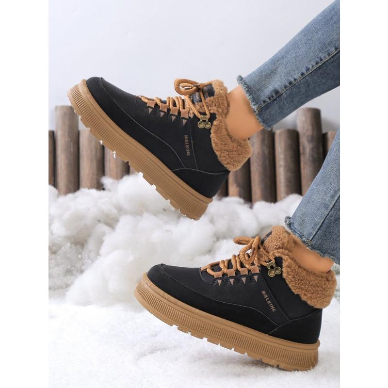 Snow Boots, Women's Shoes, Fleece, Thickened, Round-toe Lace-up, Anti-slip and Warm Cotton Boots