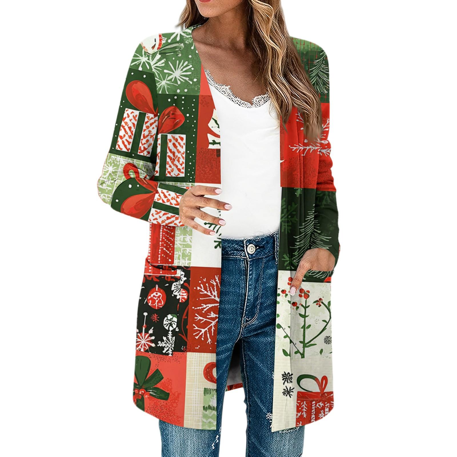 

Women s Lightweight Long Sleeve Open Front Cardigans Long Sleeve Lightweight Vintage Printed Coat With Pockets L червоний