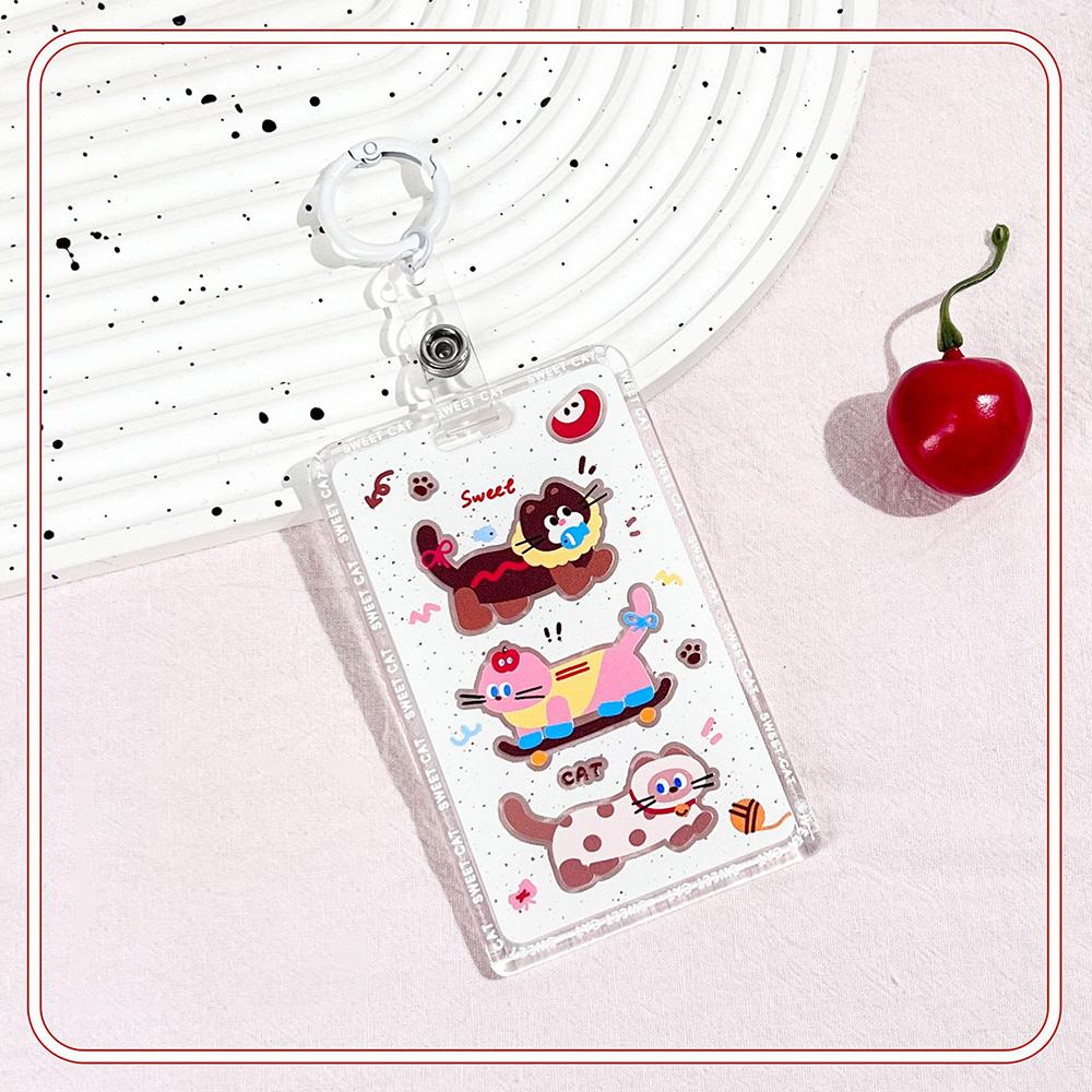

Kawaii Cat Keychain Sliding Card Holder Student Meal Card Bus Card Photo Card Holder Lanyard Lady Id Card Credit Card Holder