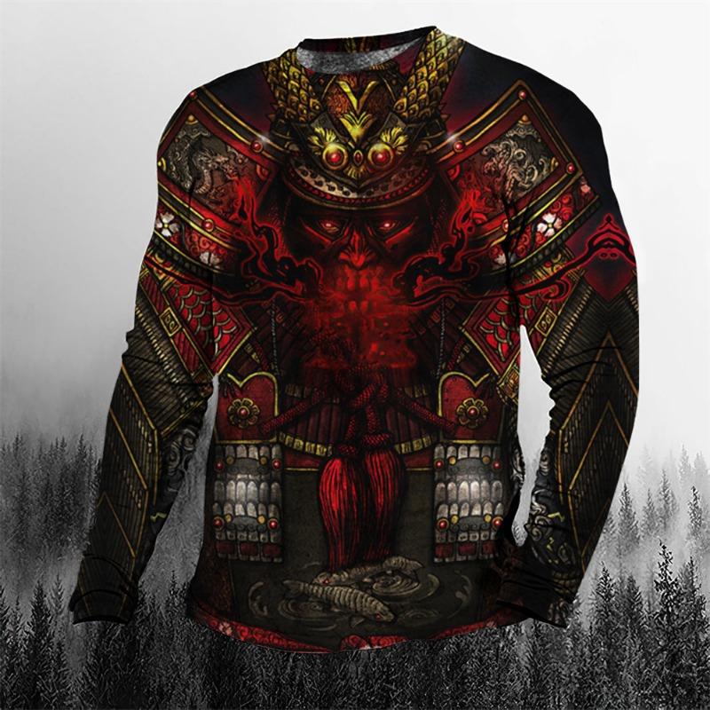 Super Cool Vintage Japanese Samurai Men's T-shirt O-Neck Cotton Men's Clothing Oversized Casual Long Sleeve Tops 3D Printed