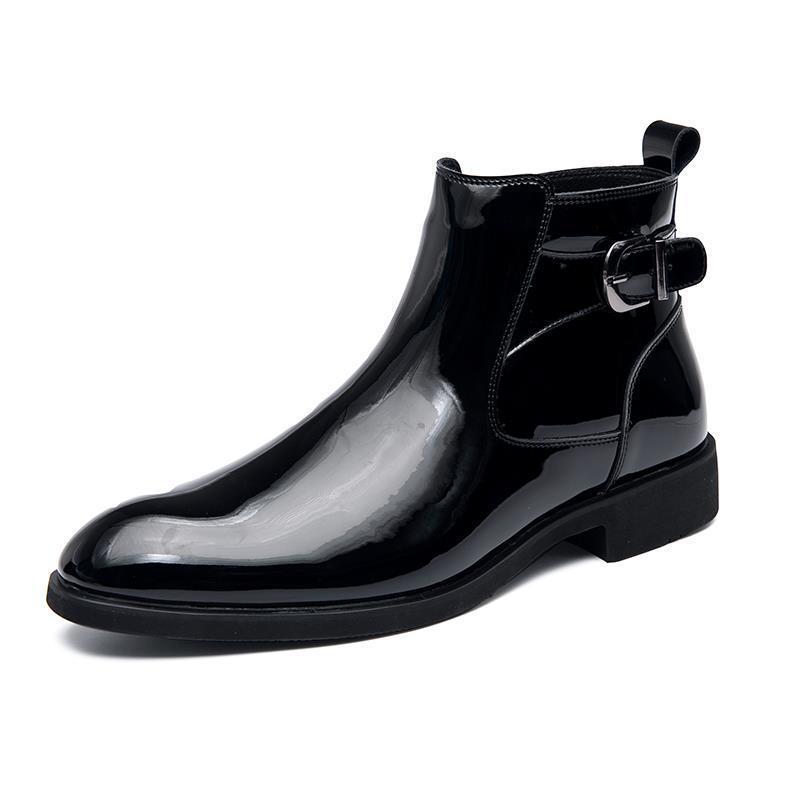 Men's Winter Chelsea Boots: High-Top British Style Patent Leather Pointed Toe, Korean Trend Versatile Martin Boots