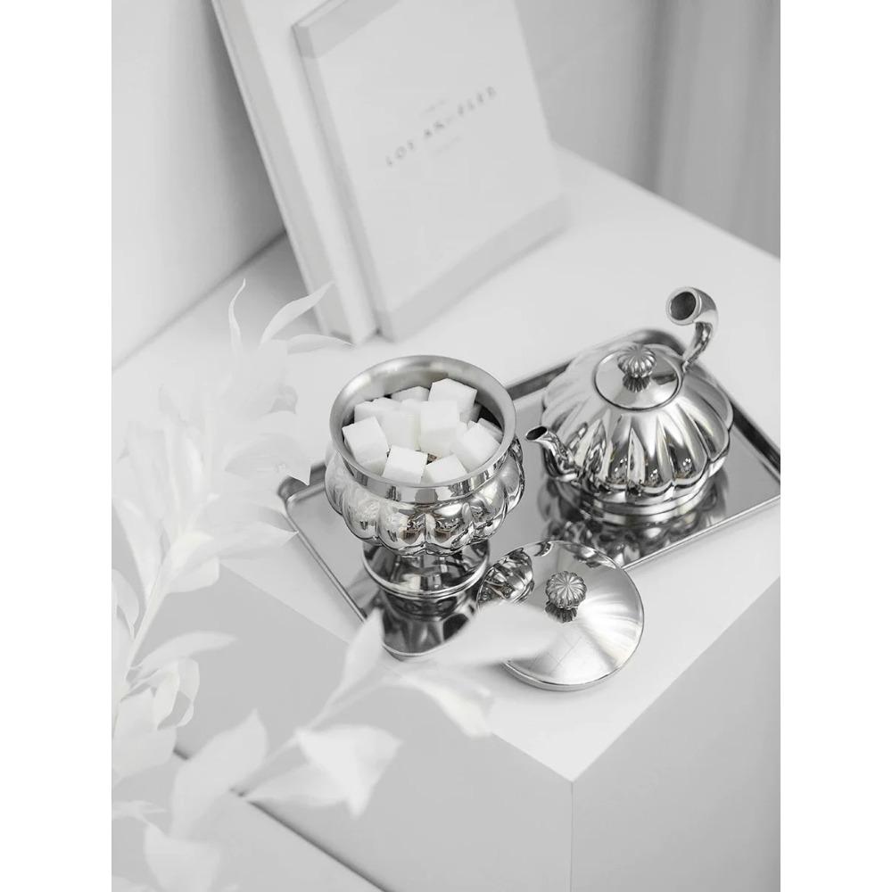 Nordic Luxury Stainless Steel TeaPot, Retro Sugar Bowl, Coffee Candy Jar with Lid for Home Decoration, Afternoon Tea, Holtel