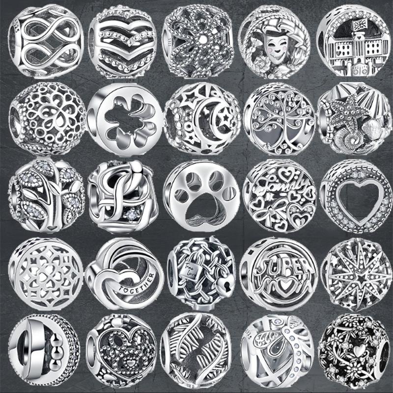 New 925 Sterling copper Circular Bead Flower Tree Dog claws Charm Fit Original Pantaro Bracelet For Girl DIY Zircon Making Gift