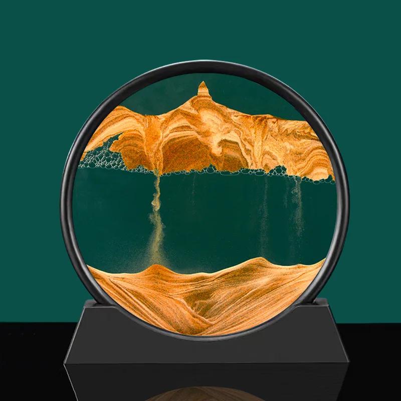 3D Moving Sand Art Picture Round Glass Deep Sea Sandscape Hourglass Quicksand Craft Flowing Sand Painting Office Home Decor Gift