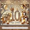 2D 10th Birthday Backdrop, Gold Glitter Banner for Party & Photo Booth