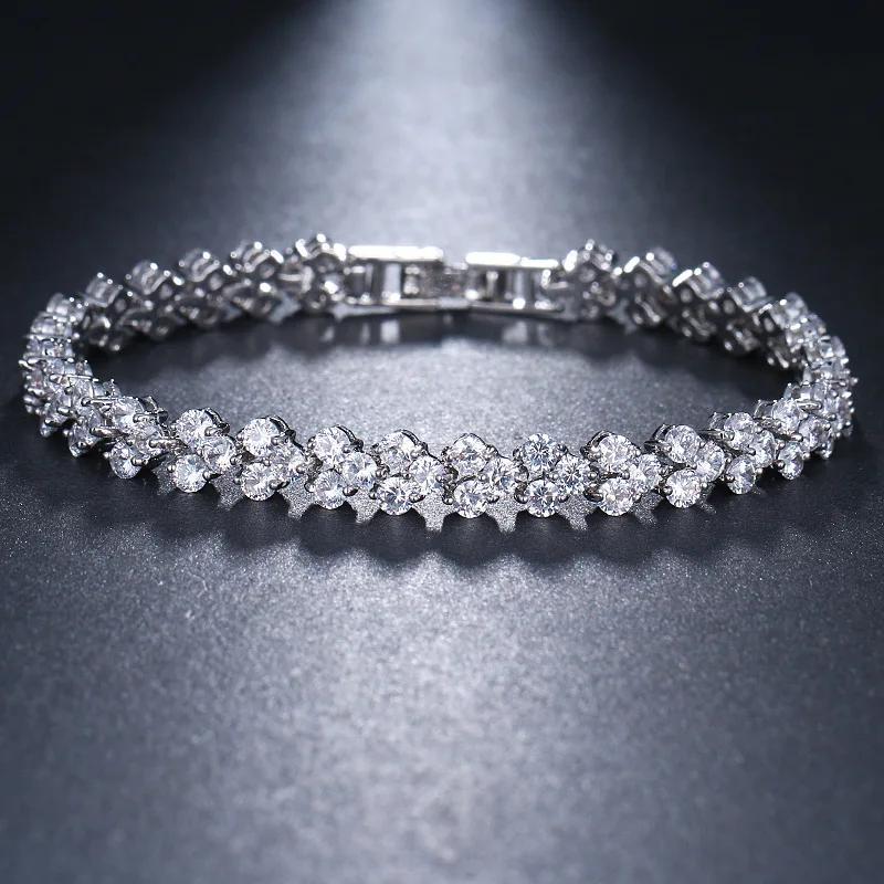 Luxury Hiphop Iced Out 4mm Cubic Zirconia Crystal Tennis Bracelets For Women Men Gold Color Silver Color Bracelet Chain Jewelry