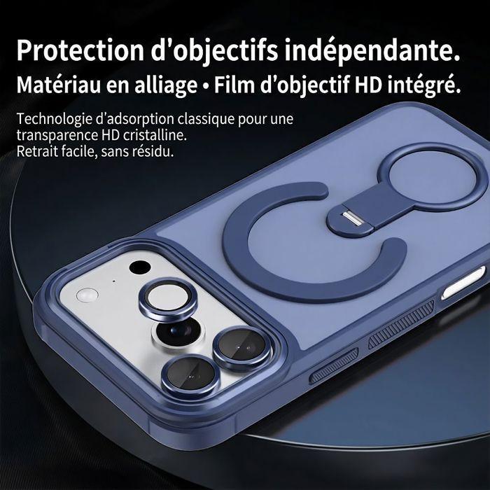 Coque pour iPhone 18 Pro Max, Protection Antichoc avec Anneau Magnétique et Support - Bleu Foncé