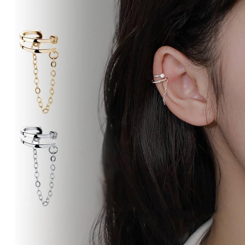 Sparkling Diamond Personalized Doublelayer Chain Cold Style Ear Clip Women Men