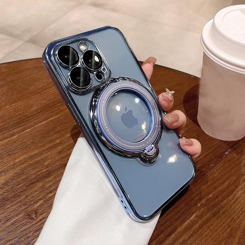 

Роскошный чехол Magsafe для беспроводной зарядки iPhone 11 12 13 14 15 16 Pro Max Plus с прозрачным магнитным кольцом и кронштейном, чехол-бампер iPhone 13 Pro Max синий